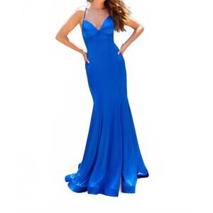 NEW FAVIANA v-neck satin gown in royal